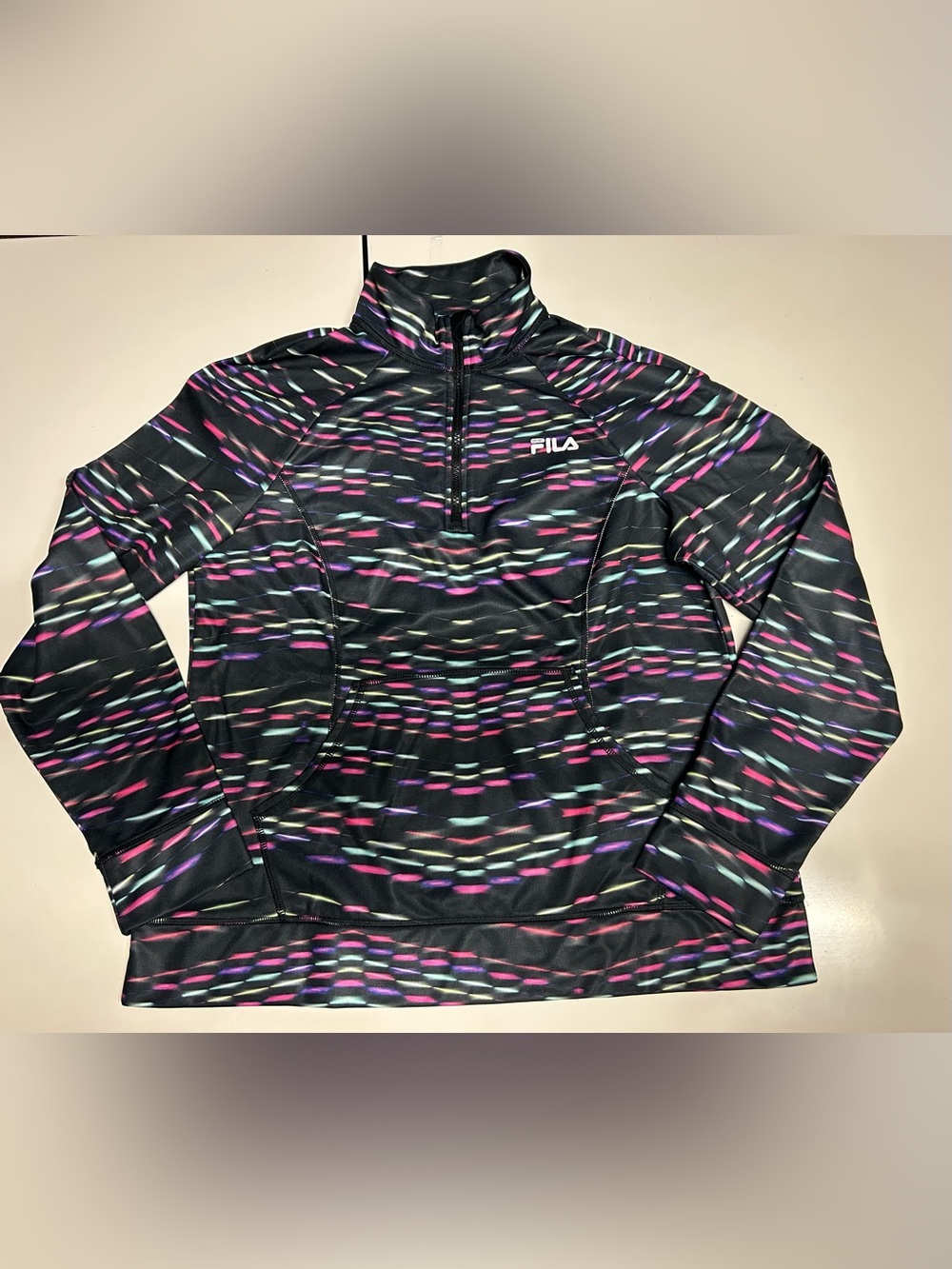 FILA Sport Women's L 1/4 Zip Mock Neck Long Sleeve Activewear Top Black